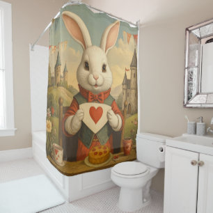 Rideaux De Douche Cœurs Fantaisistes de Lapin Blanc Enchantant le Pa