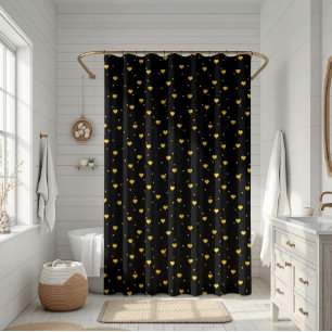 Rideaux De Douche Cœurs Pailletés Dorés Sur Fond Noir