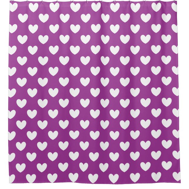 Rideaux De Douche Coeurs polka blanc sur violet (Devant)