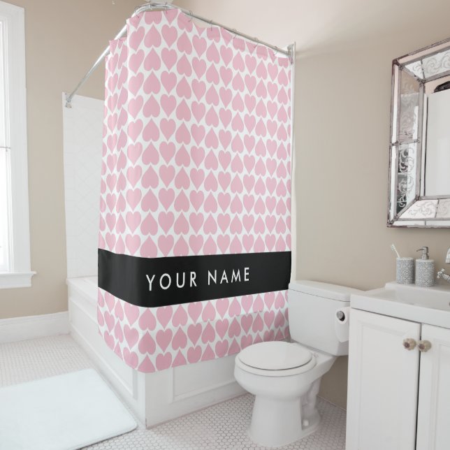 Rideaux De Douche Coeurs roses, Romantique, Votre Nom, Personnaliser (En situation)