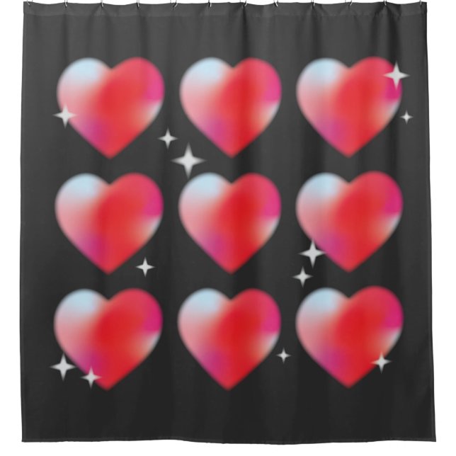 Rideaux De Douche Coeurs rouges en Saint Valentin hitech noir (Devant)