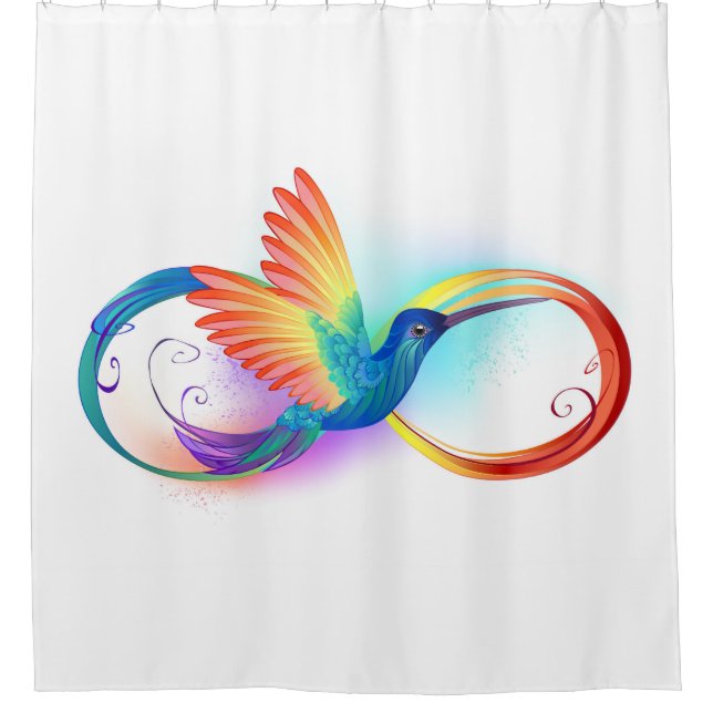 Rideaux De Douche Colibri arc-en-ciel avec symbole Infinity (Devant)