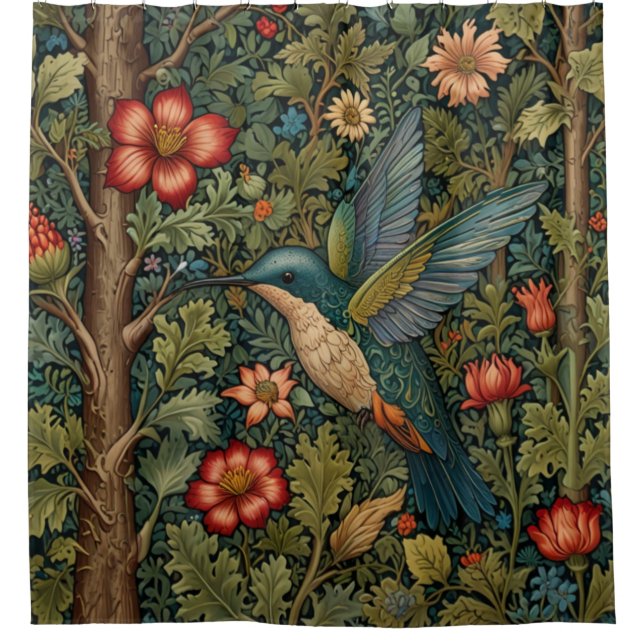 Rideaux De Douche Colibri Art nouveau boho chic rétro (Devant)