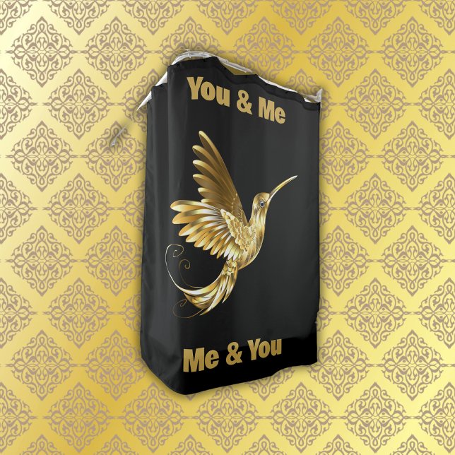 Rideaux De Douche Colibri d'or avec monogramme | (Créateur téléchargé)
