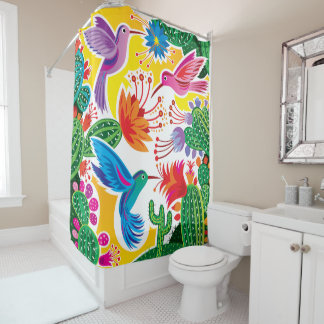 Rideaux De Douche Colibris et cactus en fleurs