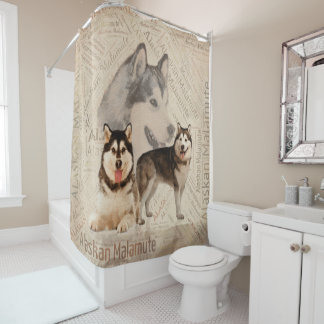 Rideaux De Douche Collage de Malamute d'Alaska sur le motif de mot