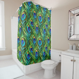 Rideaux De Douche Collage de plumes de paon bleu et vert