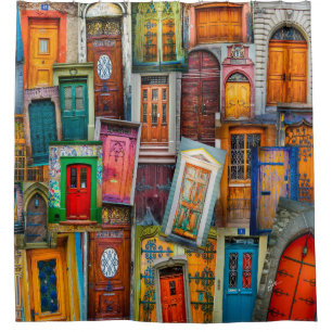 Rideaux De Douche Collage de porte vintage Motif coloré