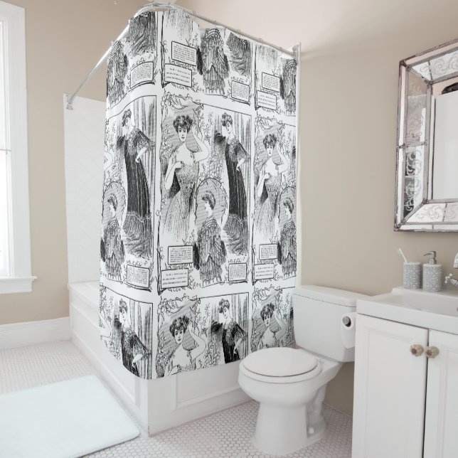 Rideaux De Douche Collage d'illustration de mode rétro (En situation)