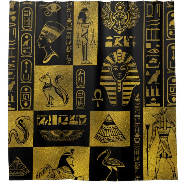 Rideaux De Douche Collage égyptien d'hiéroglyphes et de symboles (Devant)