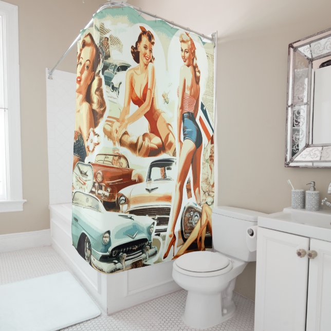 Rideaux De Douche Collage Pinups rétro (En situation)
