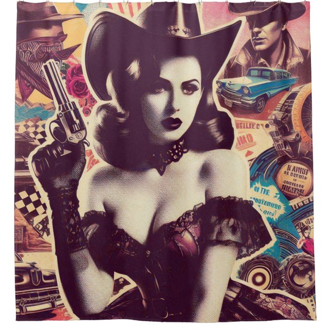 Rideaux De Douche Collage Retro Cowgirl (Devant)