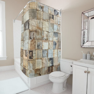 Rideaux De Douche Collage rustique Vintage journal Patchwork (12)