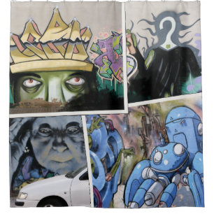 Rideaux De Douche Collage sale coloré d'art de rue
