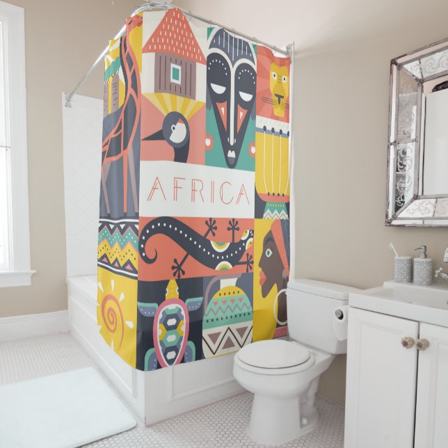 Rideaux De Douche Collage symbolique africain d'art (En situation)