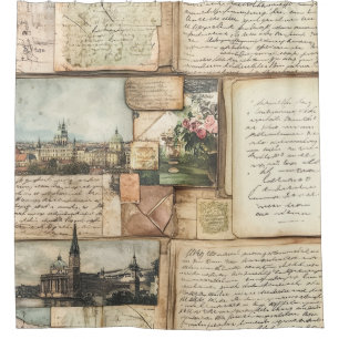 Rideaux De Douche Collage vintage de cartes postales avec lettres eu