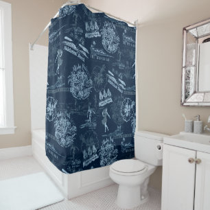 Rideaux De Douche Collage Vintage Hawaiian Travel dans Indigo Blue