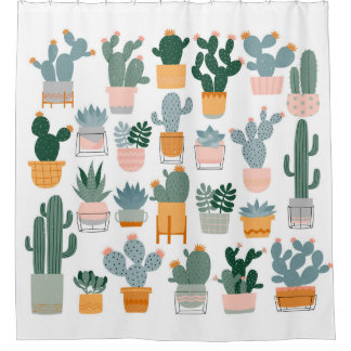 Rideaux De Douche Collection Cactus dans Pots Design