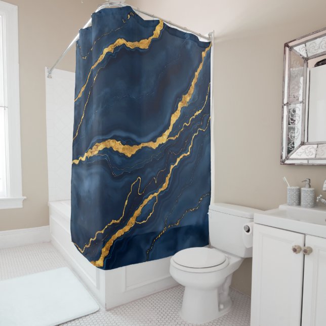 Rideaux De Douche Collection de marbre bleu bleu marine (En situation)