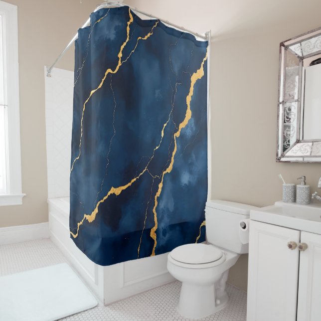 Rideaux De Douche Collection de marbre bleu marine tendance (En situation)