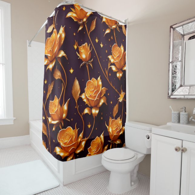 Rideaux De Douche Collection de Roses de luxe Gold Boho tendance (En situation)
