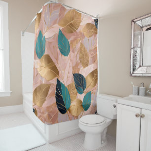 Rideaux De Douche Collection moderne de Feuilles Boho en or rose vif