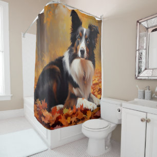 Rideaux De Douche Collie frontalier à l'automne Feuilles automne Ins