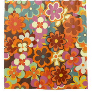 Rideaux De Douche Coloré Floral vintage Motif sans couture. Rétro 70
