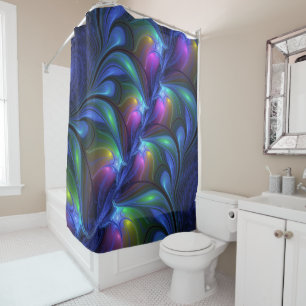 Rideaux De Douche Coloré Lumineux Abstrait Bleu rose Vert Fractal