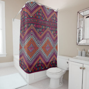 Rideaux De Douche Coloré Magenta Orange Vintage Turc Kilim Rug