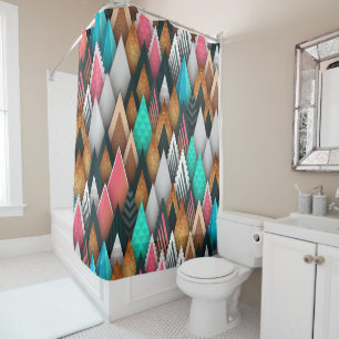 Rideaux De Douche Coloré moderne Sud-Ouest Aztec Turquoise rose Brow