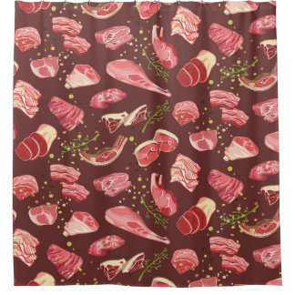 Rideaux De Douche Colorful fresh pork meat seamless pattern with var