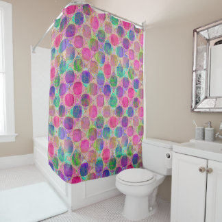 Rideaux De Douche Colorful Retro Circle Pattern with Golden Details