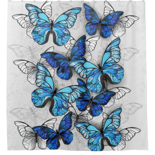 Rideaux De Douche Composition des papillons blancs et bleus (Devant)