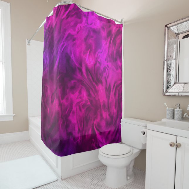 Rideaux De Douche Conception Abstraite rose et violette (En situation)