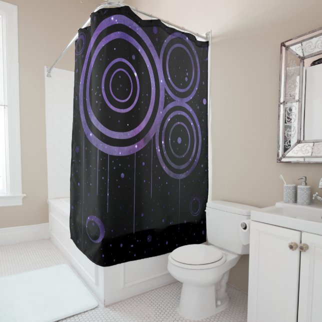 Rideaux De Douche Conception de cercles d'espace violet foncé abstra (En situation)