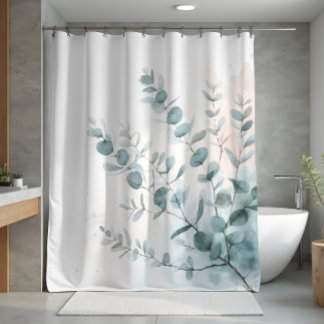 Rideaux De Douche Conception de feuilles d'eucalyptus à l'aquarelle