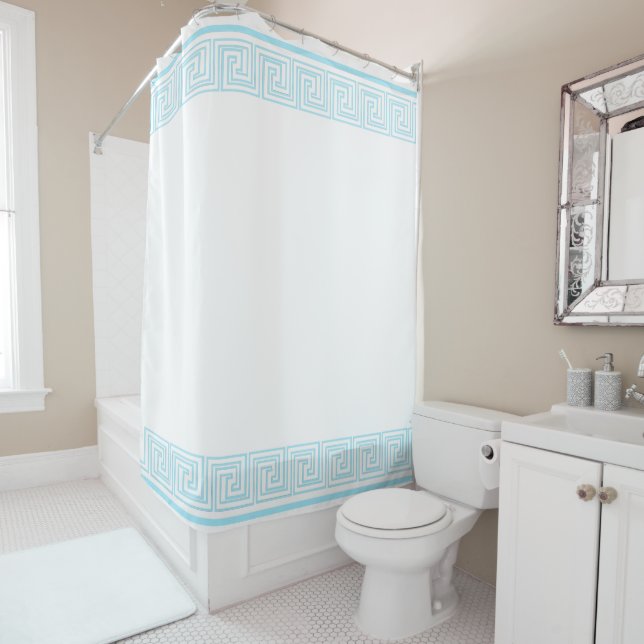 Rideaux De Douche Conception de la Frieze Grecienne Bleue (En situation)