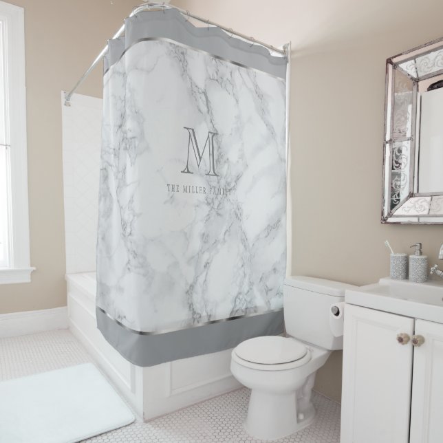Rideaux De Douche Conception de marbre blanche et grise de (En situation)
