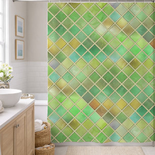 Rideaux De Douche Conception de mosaïque jaune vert