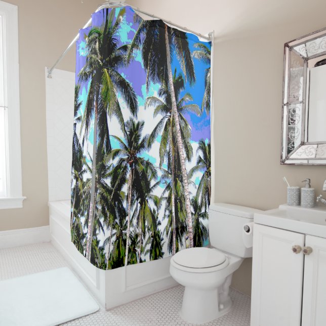 Rideaux De Douche Conception de palmiers tropicaux (En situation)