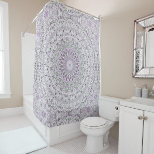 Rideaux De Douche Conception des médaillons violet et gris