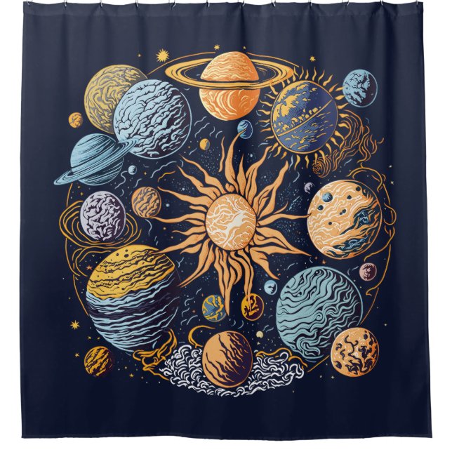 Rideaux De Douche Conception graphique du système solaire (Devant)