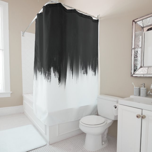 Rideaux De Douche Conception moderne de boîtes noires blanches brune (En situation)