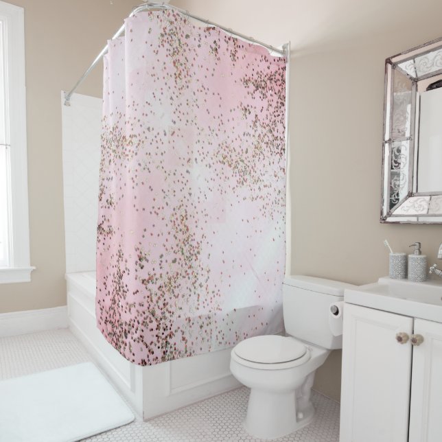 Rideaux De Douche Confetti de Champagne Rose  (En situation)