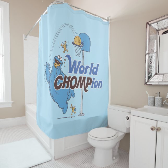 Rideaux De Douche Cookie Monster | Tirer sur des cerceaux de basket- (En situation)