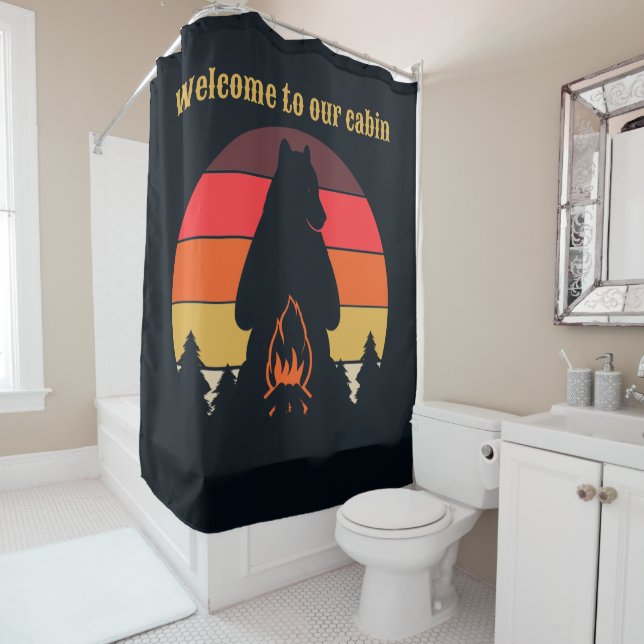 Rideaux De Douche cool ours noir cabine ajouter du texte (En situation)