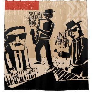 Rideaux De Douche cool vintage d'affiche du groupe de jazz avec trom