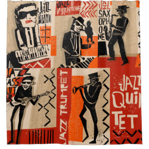 Rideaux De Douche cool vintage d'affiche du groupe de jazz avec trom