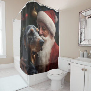 Rideaux De Douche Coonhound Bluetick avec Noël au Père Noël